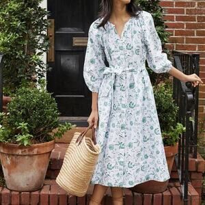 Floral Midi Dress in White and Green